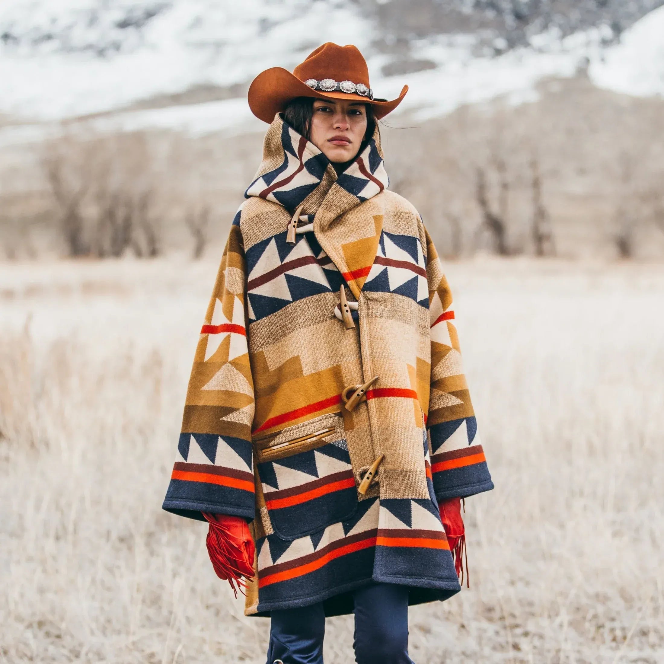 New Pendleton fabric & hand burned aztec print Yellowstone cowgirl. Hand Burned Cowgirl Hat: Yellowstone Style, Black, Small  main image 2