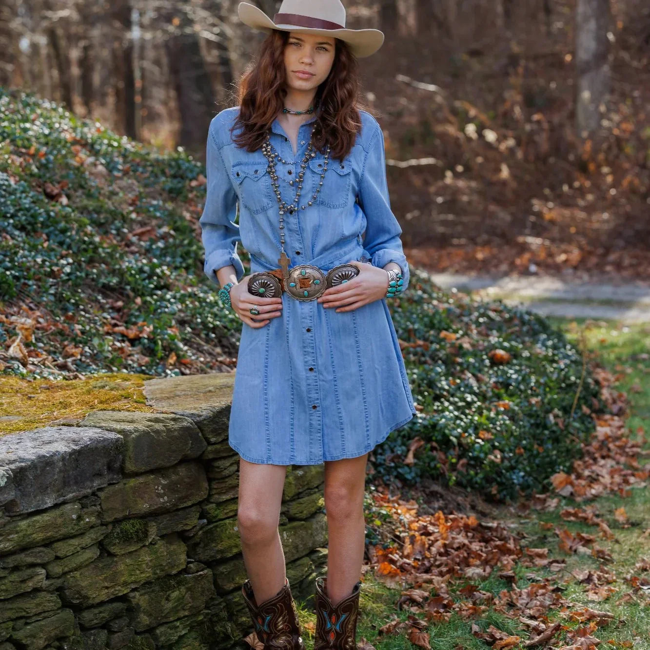 denim shirt dress with cowboy boots Blue Jeans & Boots
