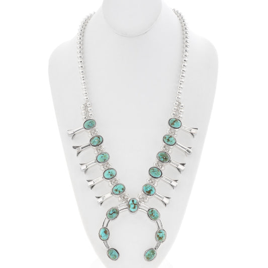 Natural Sonoran Gold Turquoise Squash Blossom Necklace