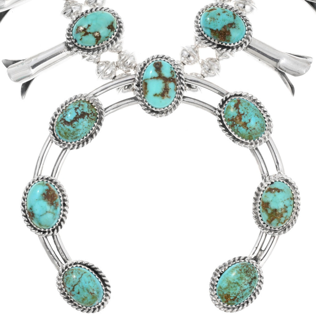 Natural Sonoran Gold Turquoise Sterling Navajo Squash Blossom Necklace