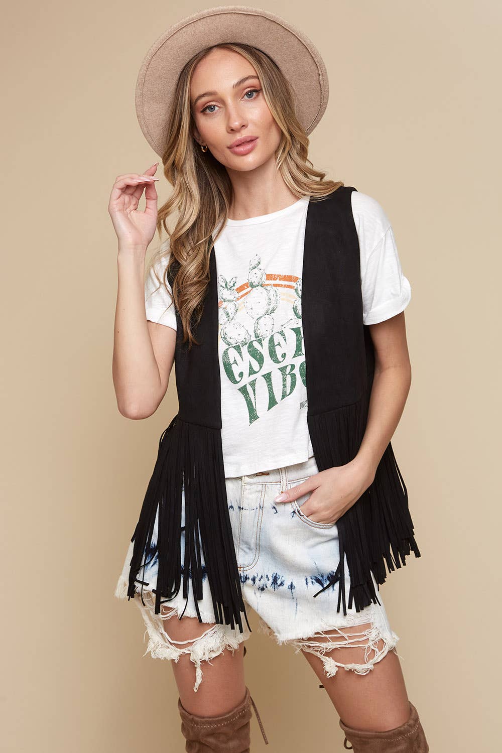 Black Western Faux Suede Fringe Vest for Cowgirls