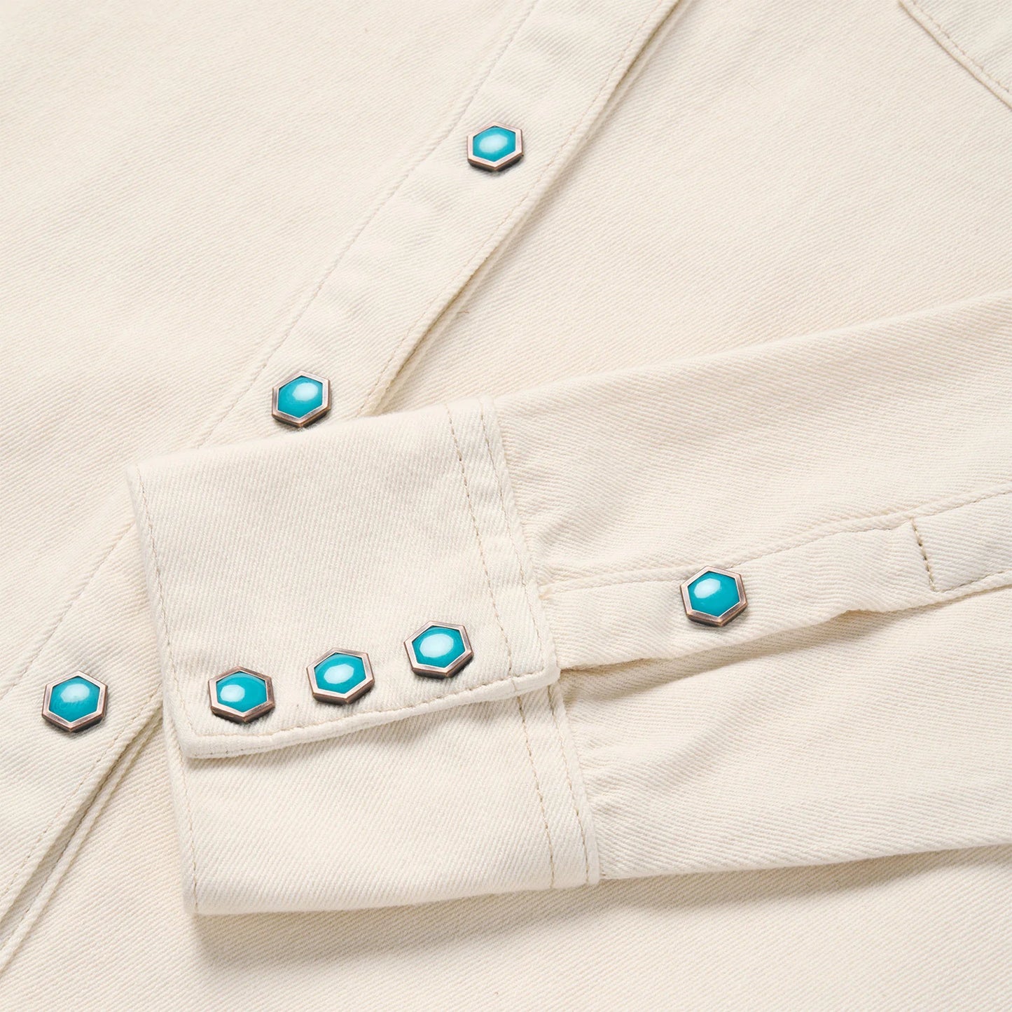 Turquoise Snap Western Denim Shirt in Cream by Stetson