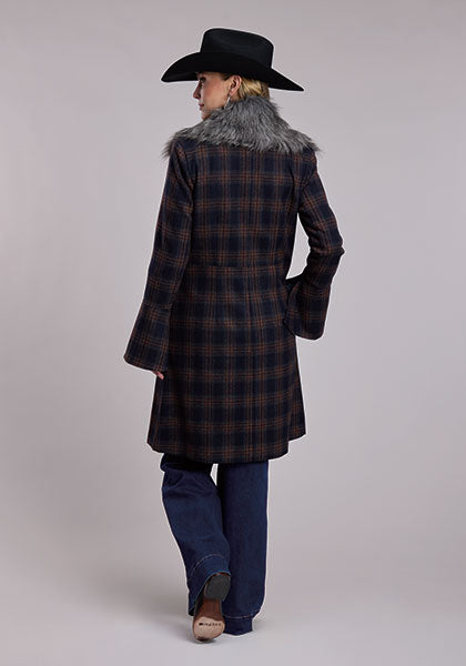 Women's Plaid Wool Blend Bell Sleeve Long Jacket by Stetson