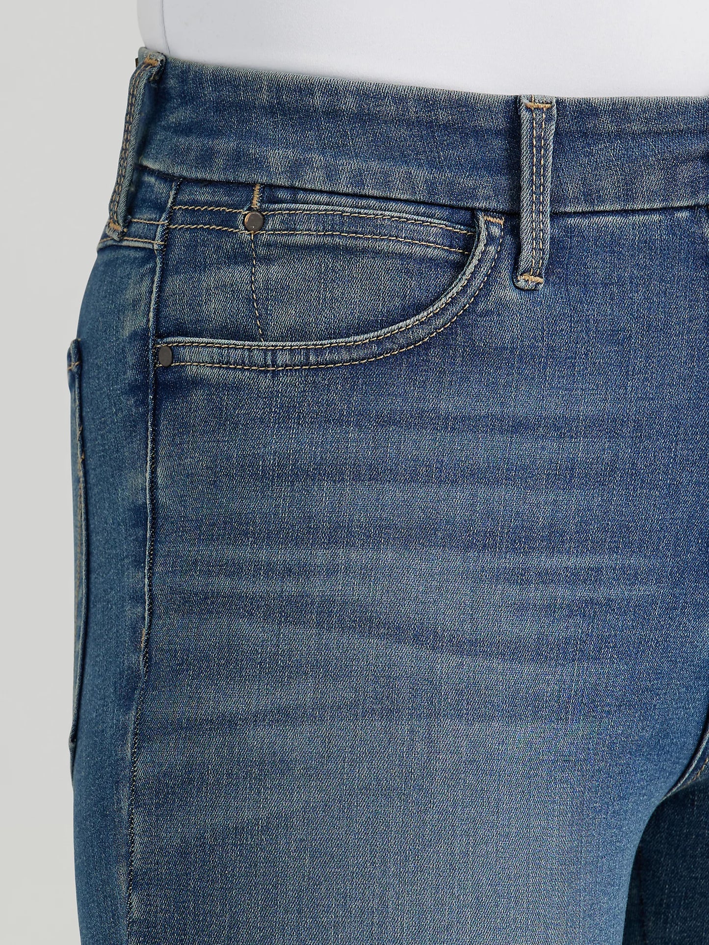 Close-up of blue denim jeans.