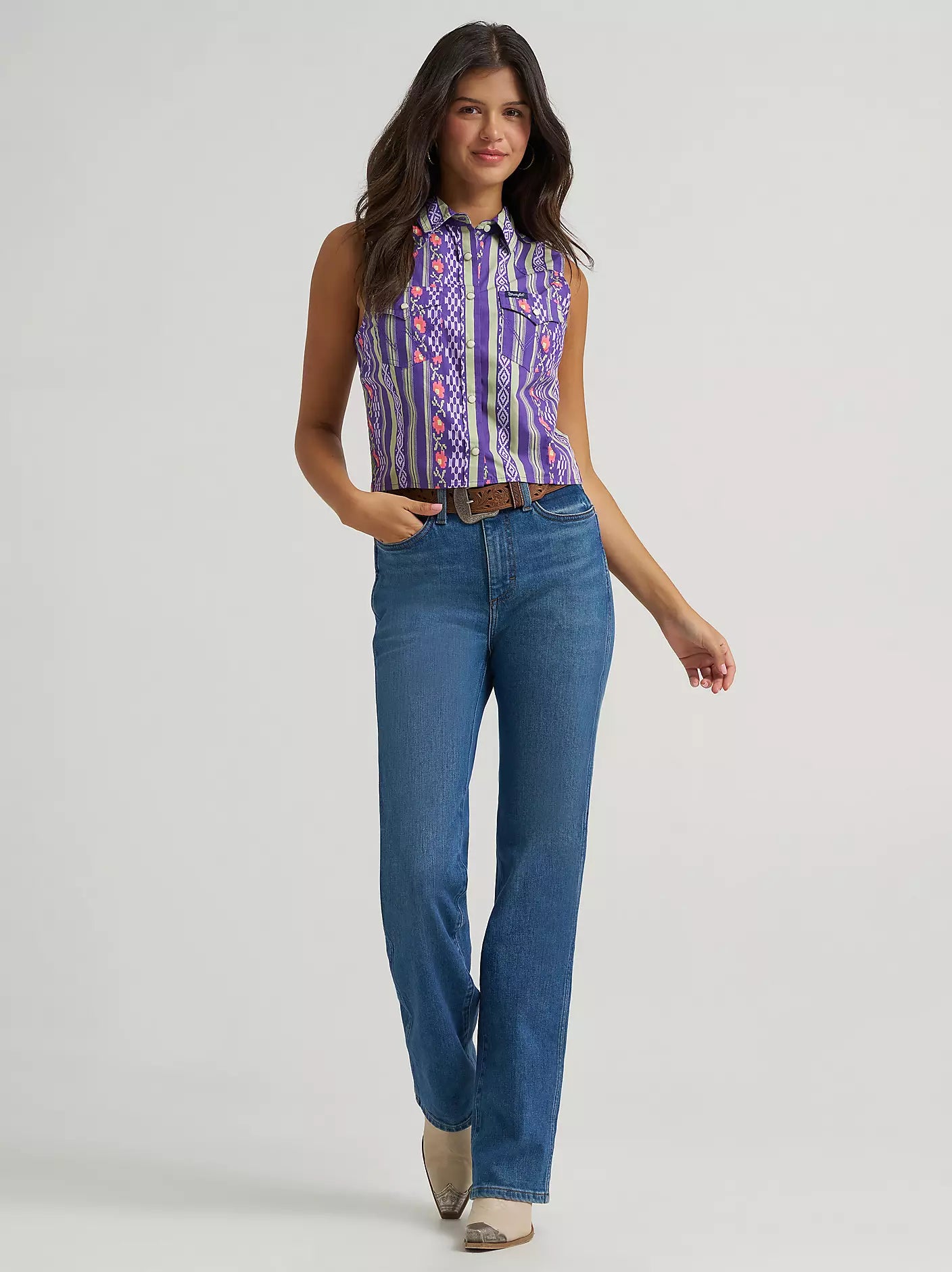 Wrangler Retro Punchy Sleeveless Snap Shirt Purple at Bourbon Cowgirl