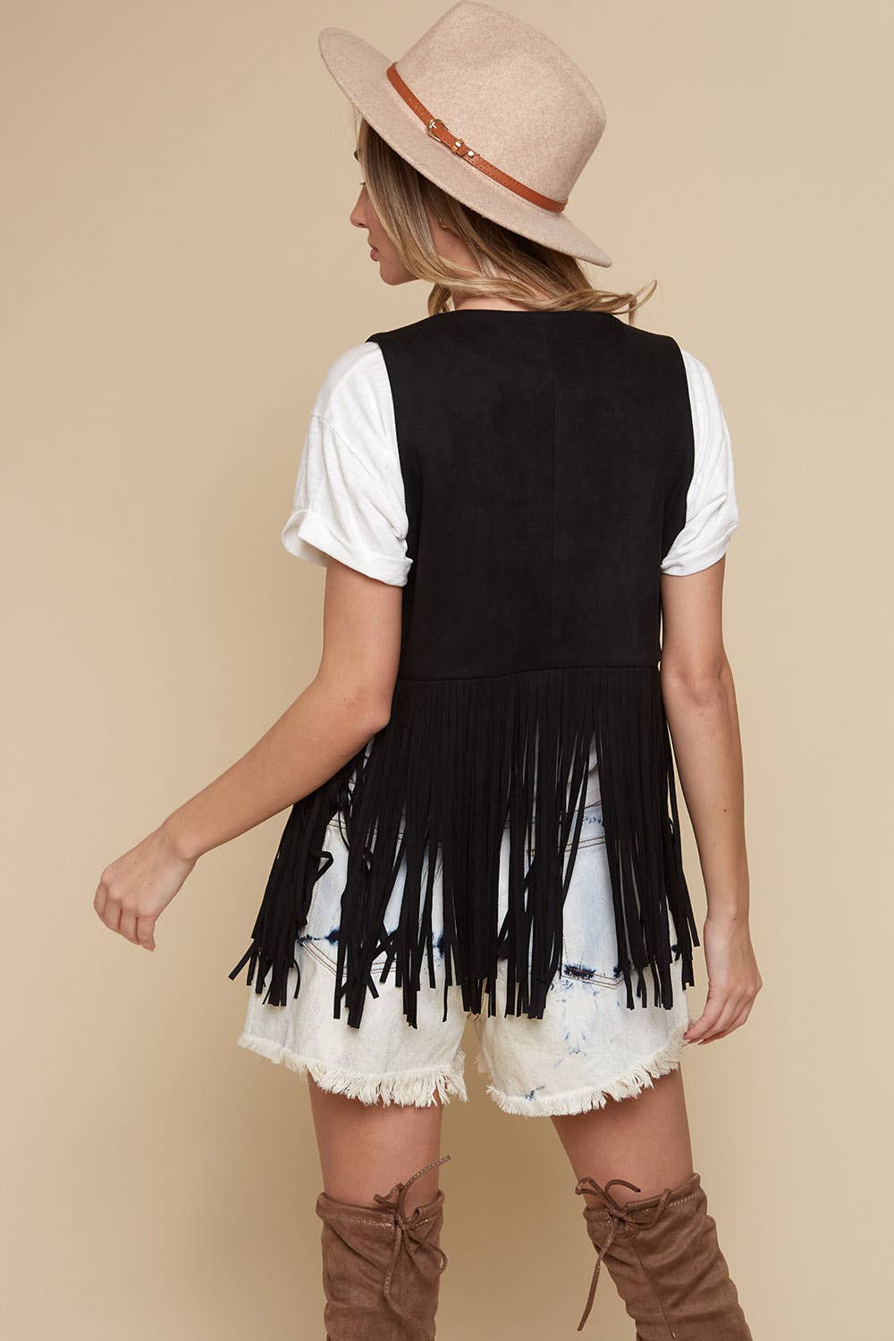Black Western Faux Suede Fringe Vest for Cowgirls