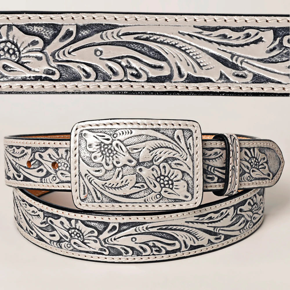 Western floral tooled leather belt 141909