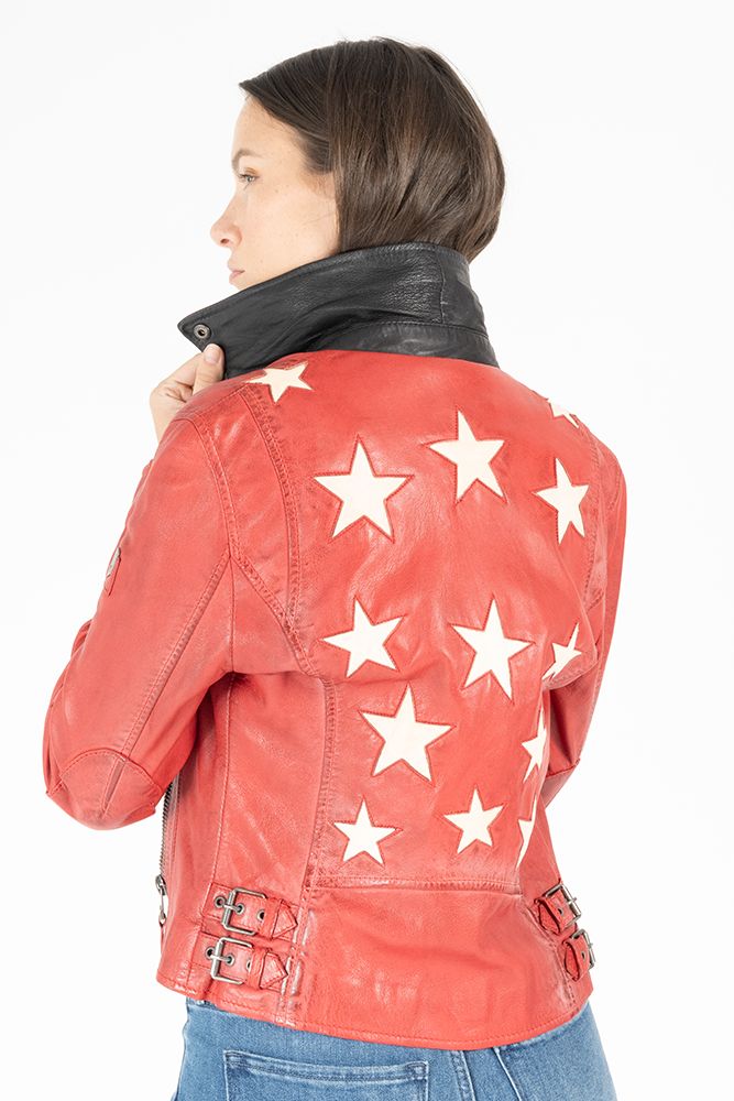 Christy Star Leather Jacket by Mauritius in Red