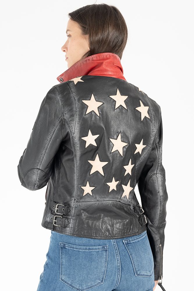 Christy Star Leather Jacket by Mauritius in Vintage Black