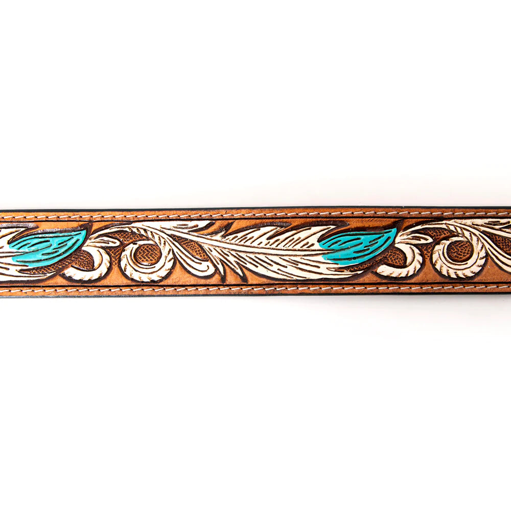 Leather belt with feather design (143704)