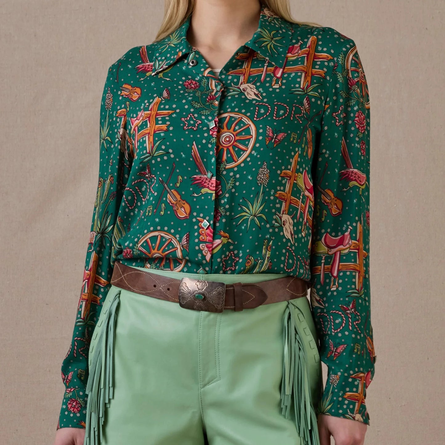 Rhinestone Suits & Cowboy Boots Short Sleeve Top by Double D Ranch at Bourbon Cowgirl