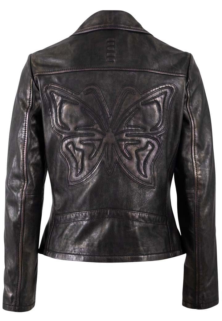 Ninika RF Leather Jacket by Mauritius in Black Purple