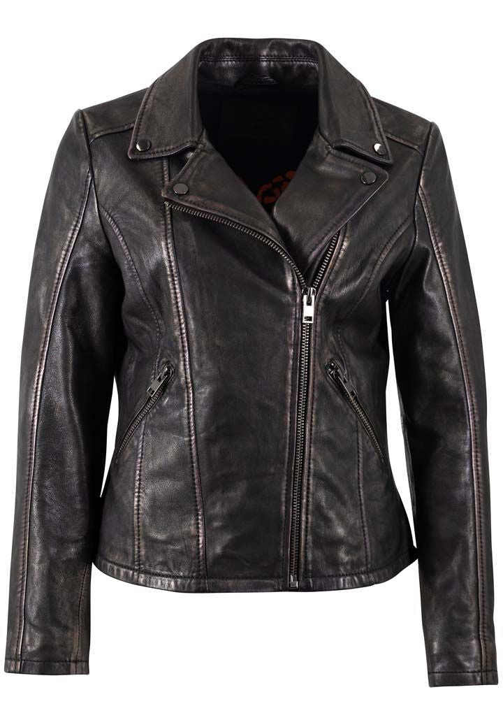 Ninika RF Leather Jacket by Mauritius in Black Purple