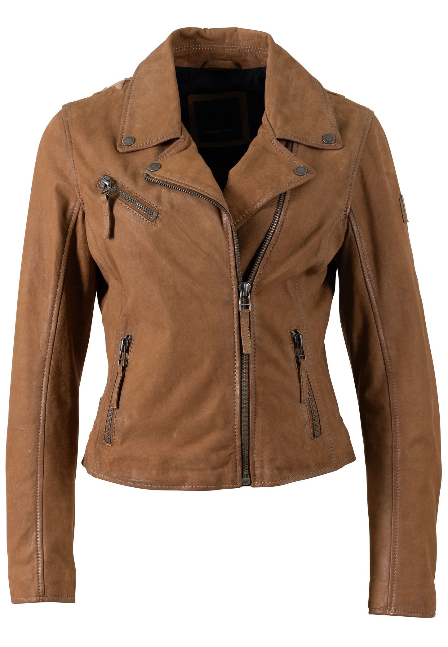 Misty Nubuck Leather Jacket by Mauritius in Cognac