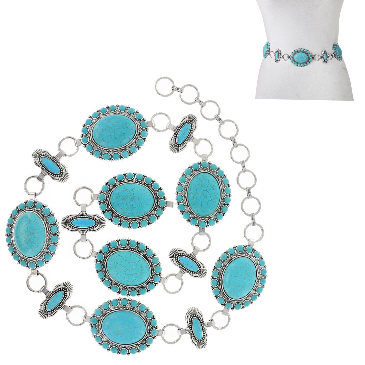 Turquoise stone belt with silver links.