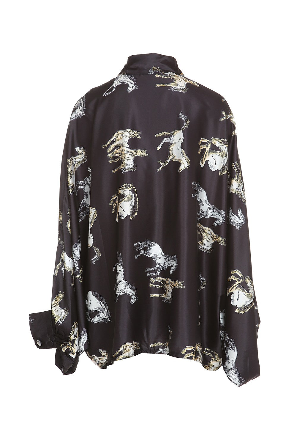 Fancy Horses Print Button Satin Shirt in Black | Bourbon Cowgirl