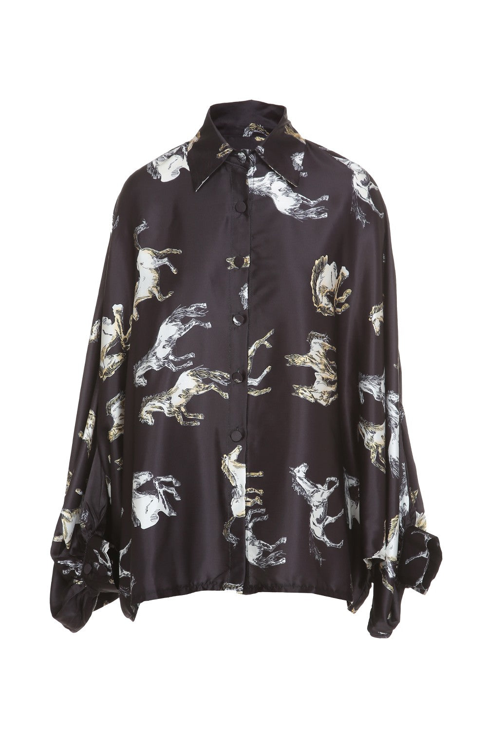 Fancy Horses Print Button Satin Shirt in Black | Bourbon Cowgirl