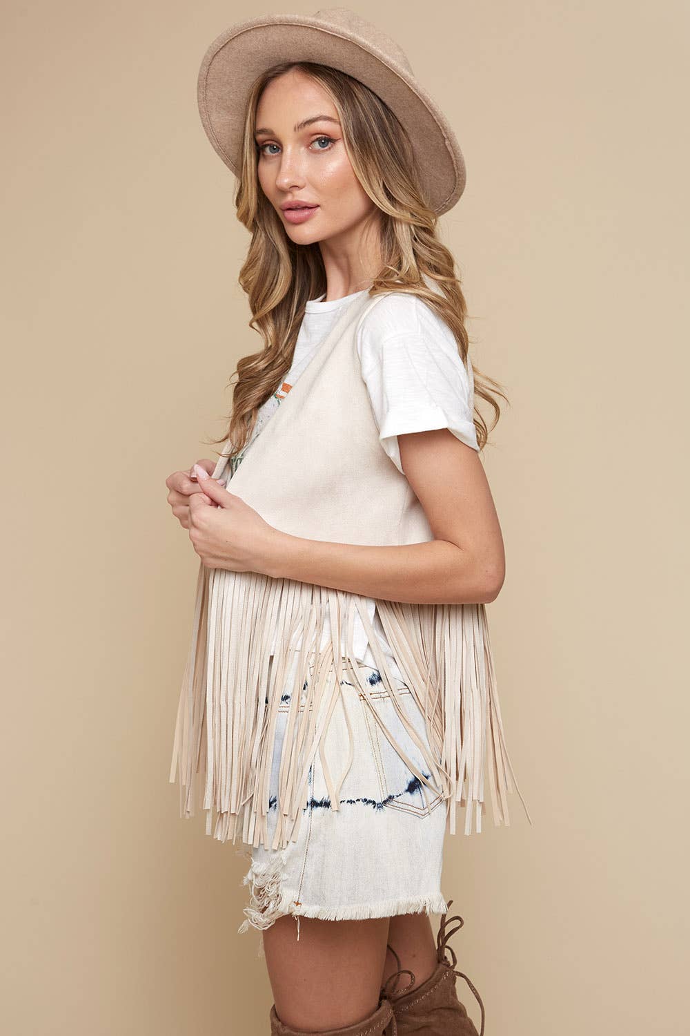 Cream Western Style Faux Suede Vest for Cowgirls