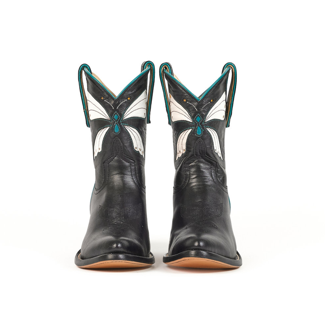 Black cowboy boots with butterfly design
