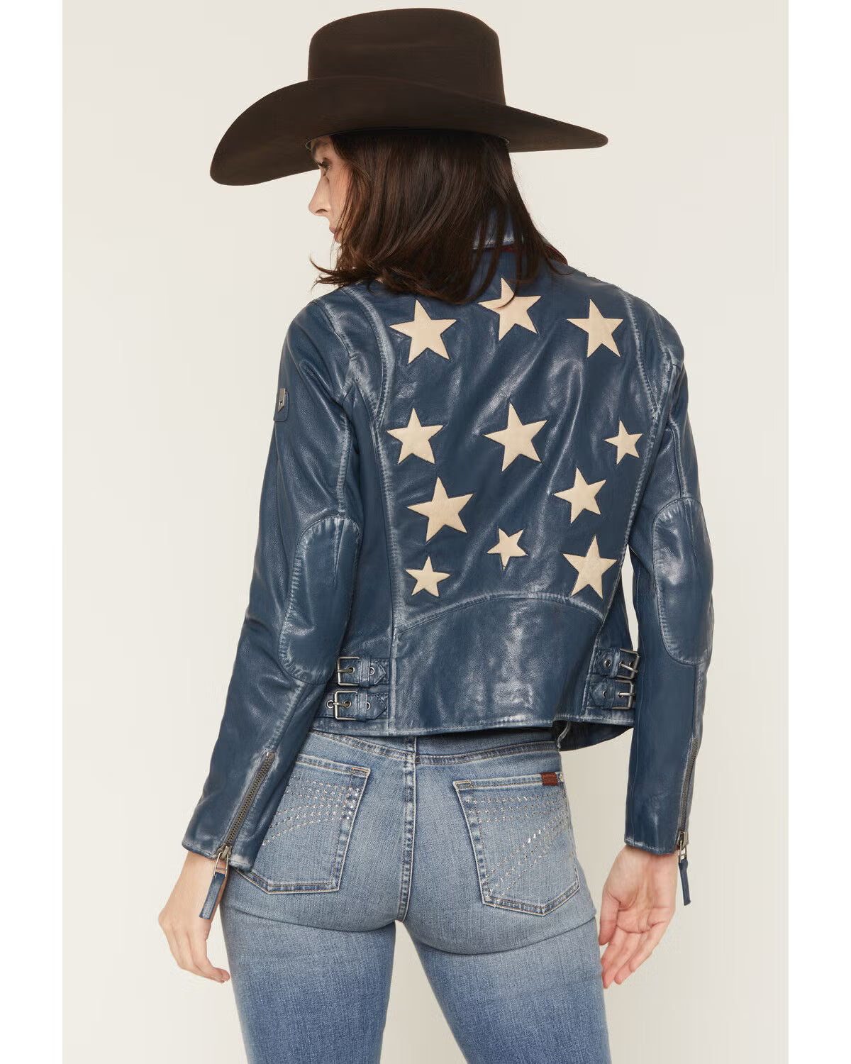 Christy Star Leather Jacket by Mauritius in Americana Blue