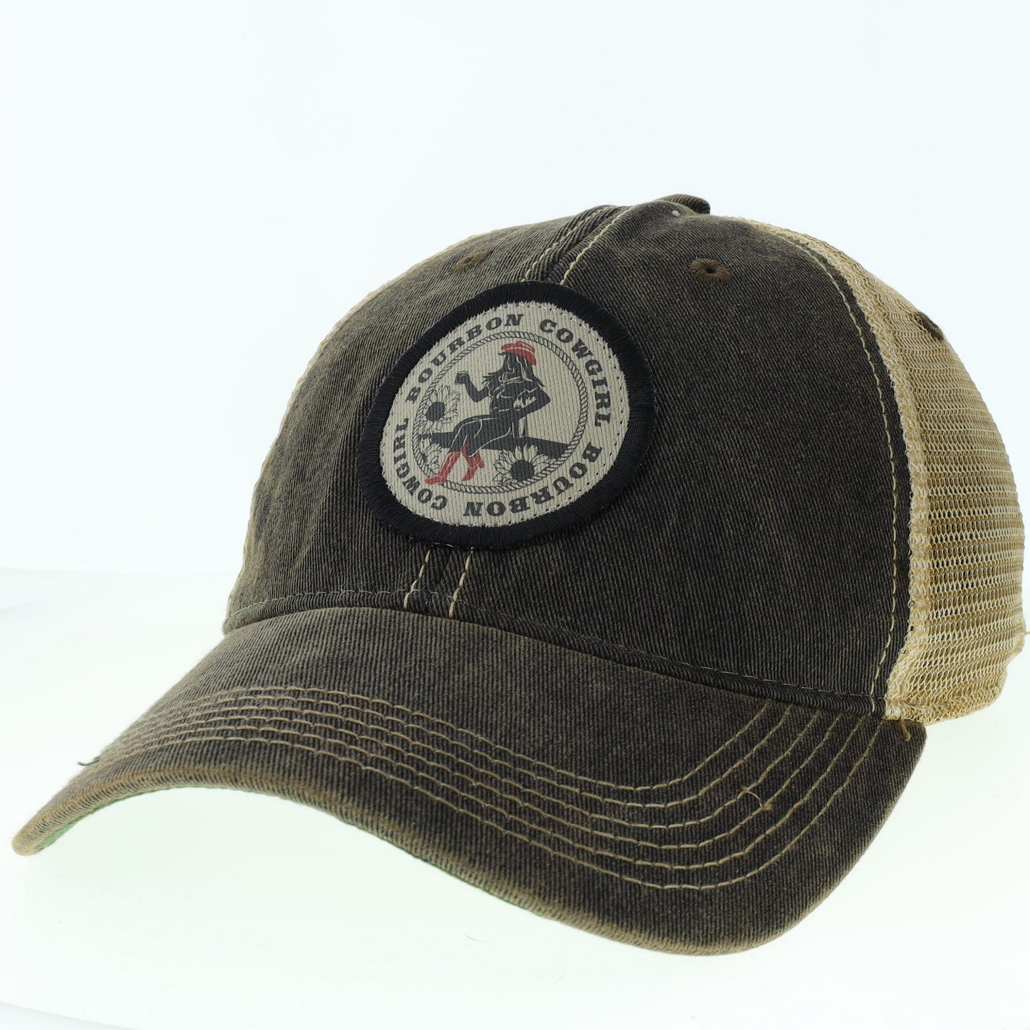 Brown baseball cap with logo.