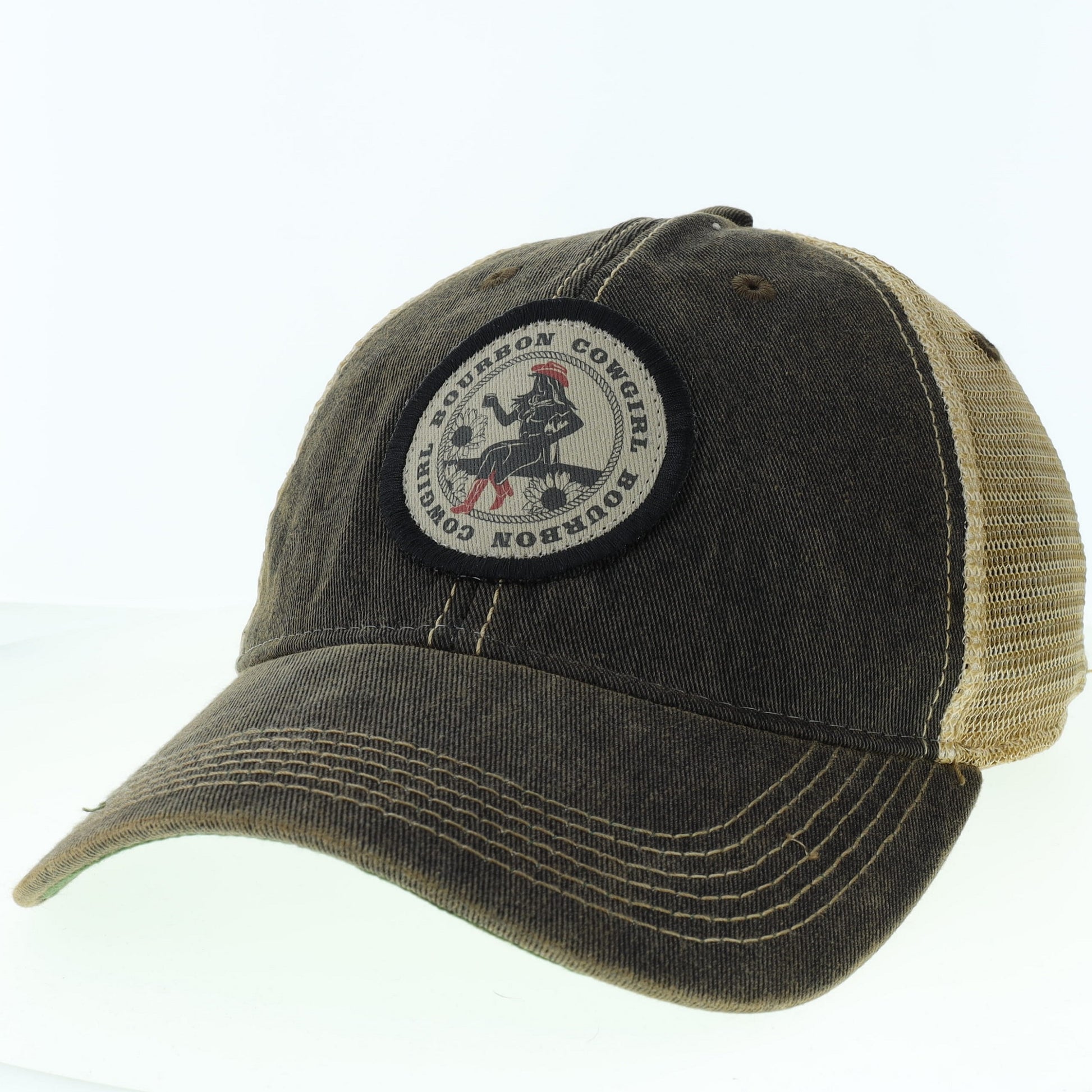 Brown baseball cap with logo.