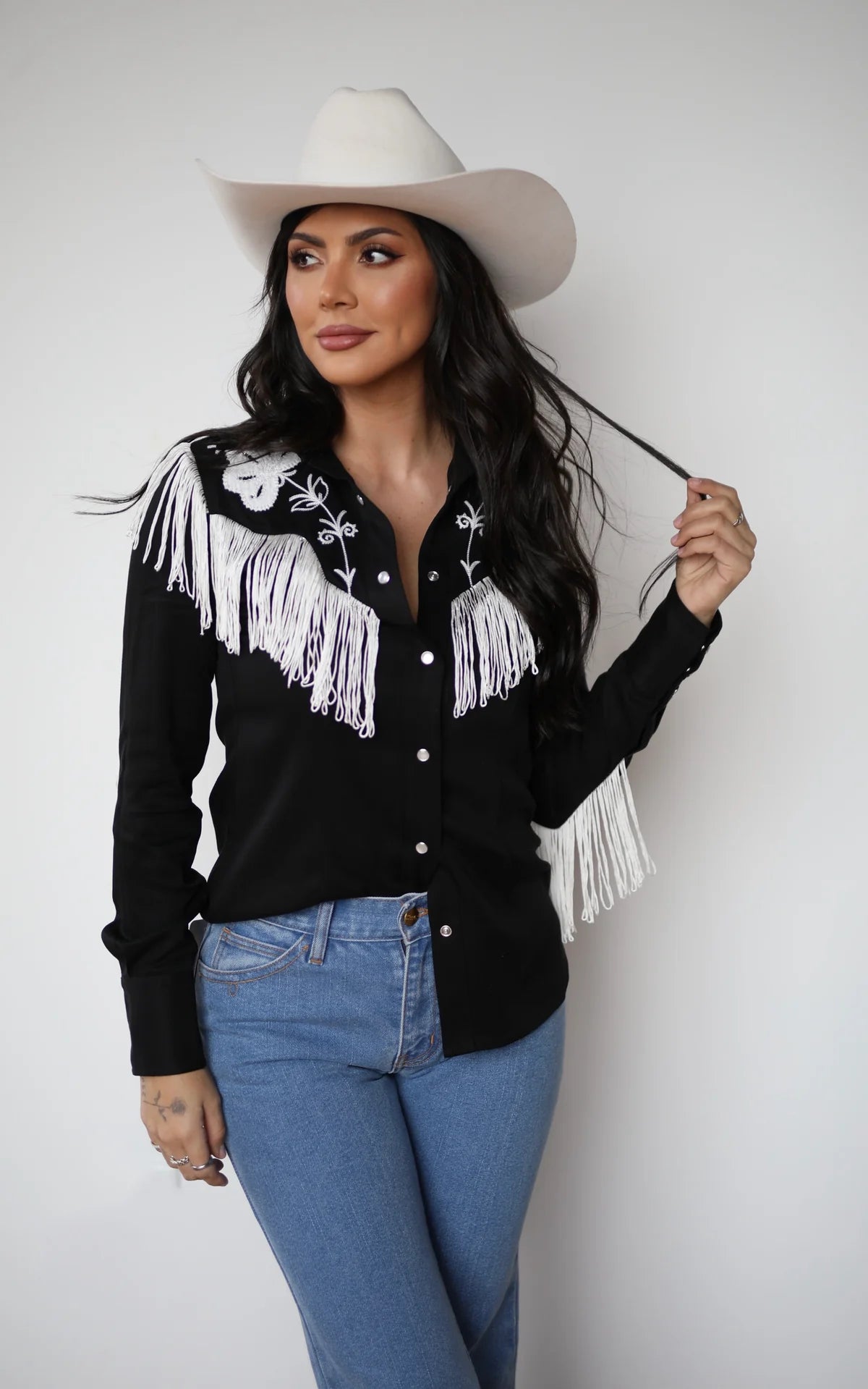 H Bar C Taos Women's Fringe Shirt - Black