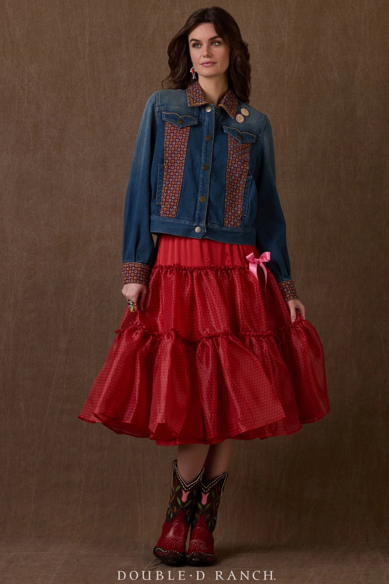 Woman in Country Club Jacket and red skirt