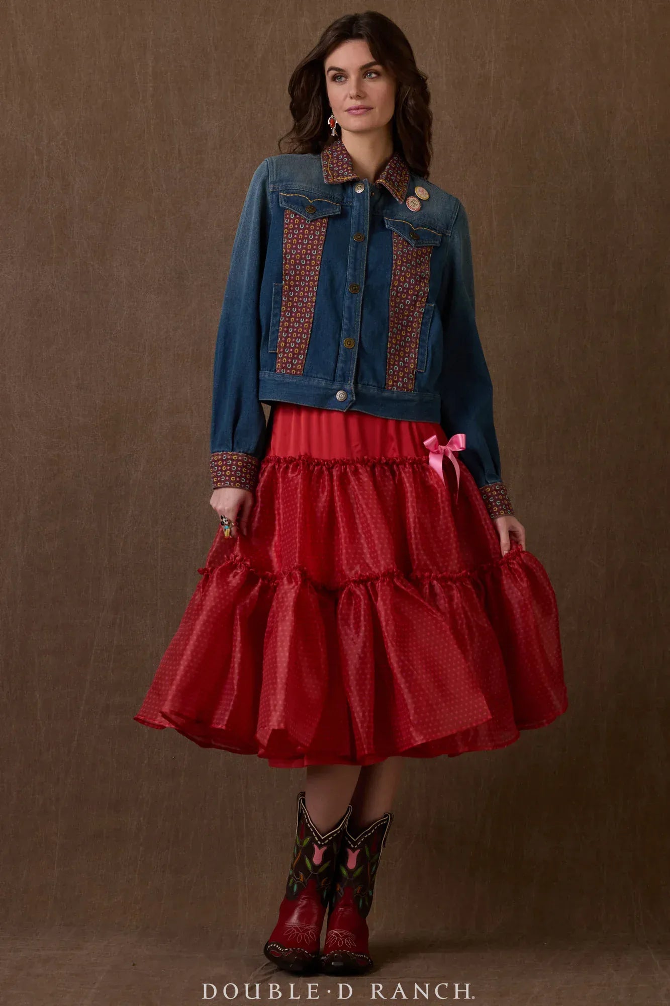 Woman in Country Club Jacket and red skirt