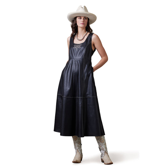 23 Spur To Valor Dress - Black leather dress with cowboy boots