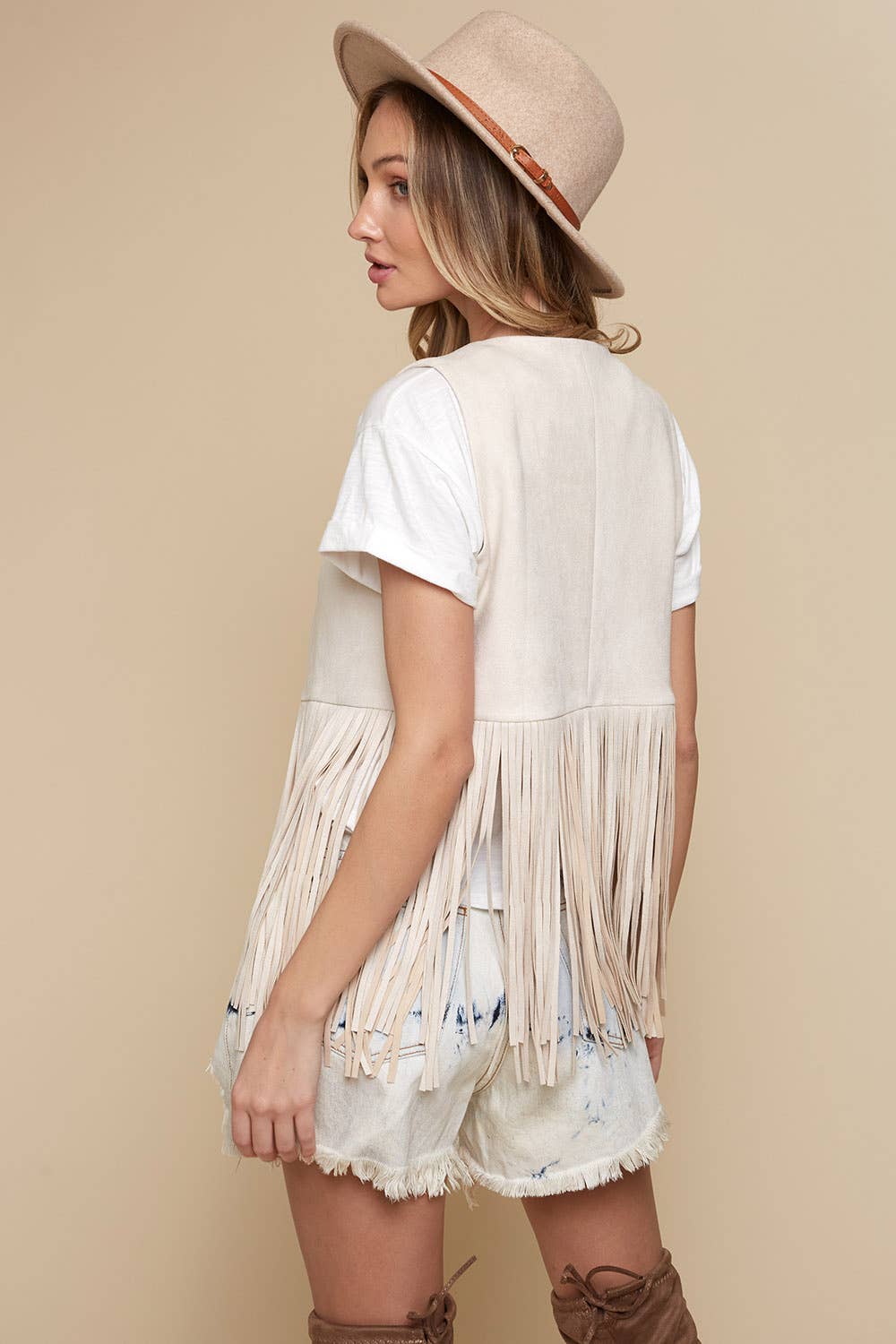 Cream Western Style Faux Suede Vest for Cowgirls