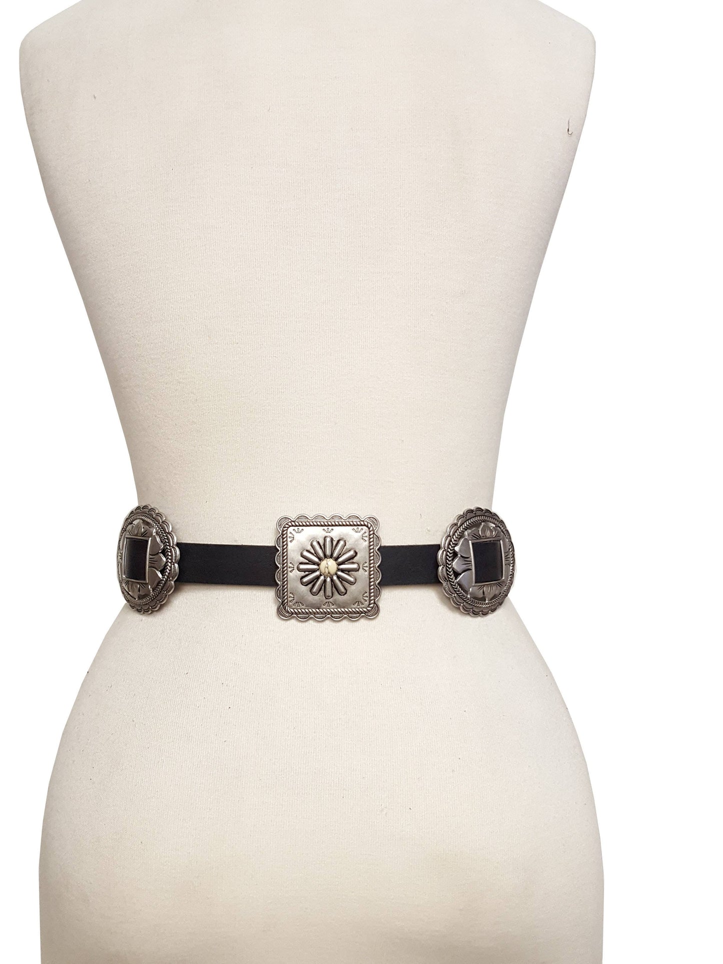 Western Alternating Concho Belt in Genuine Cowhide Leather