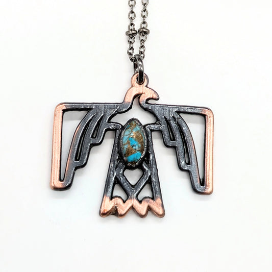 Thunderbird pendant necklace with turquoise stone