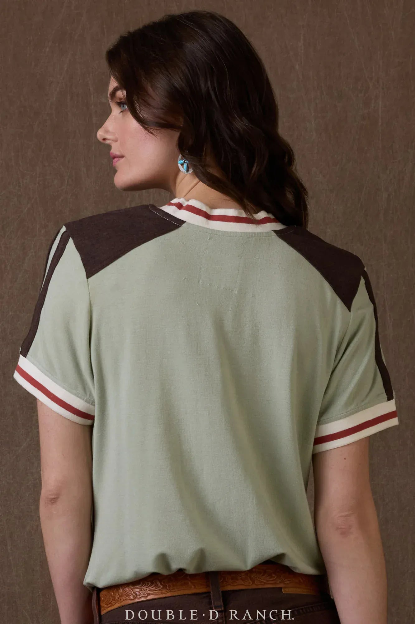 Decoder Ring Top shirt on model