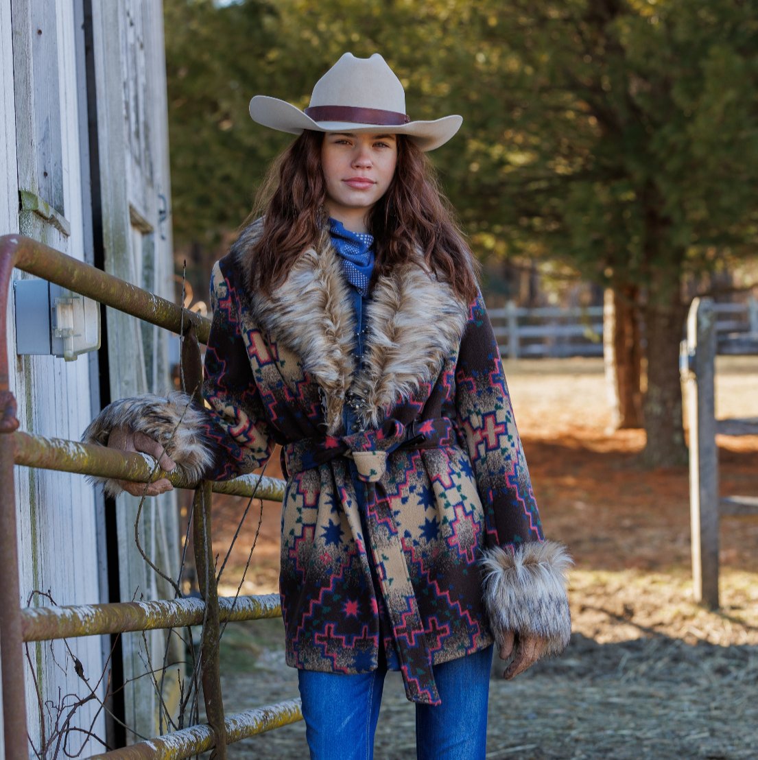 Faux Fur Coat, Tasha Polizzi, Blanket Coat authentic with Matching Belt.