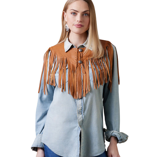 Sonora Collar 1952 denim shirt with leather fringe