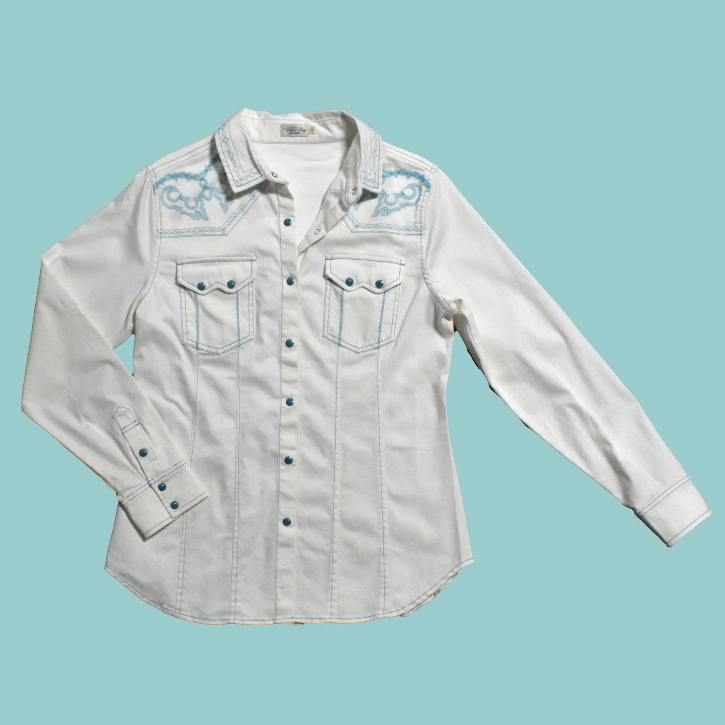 Rebel Shirt - White denim shirt with blue embroidery