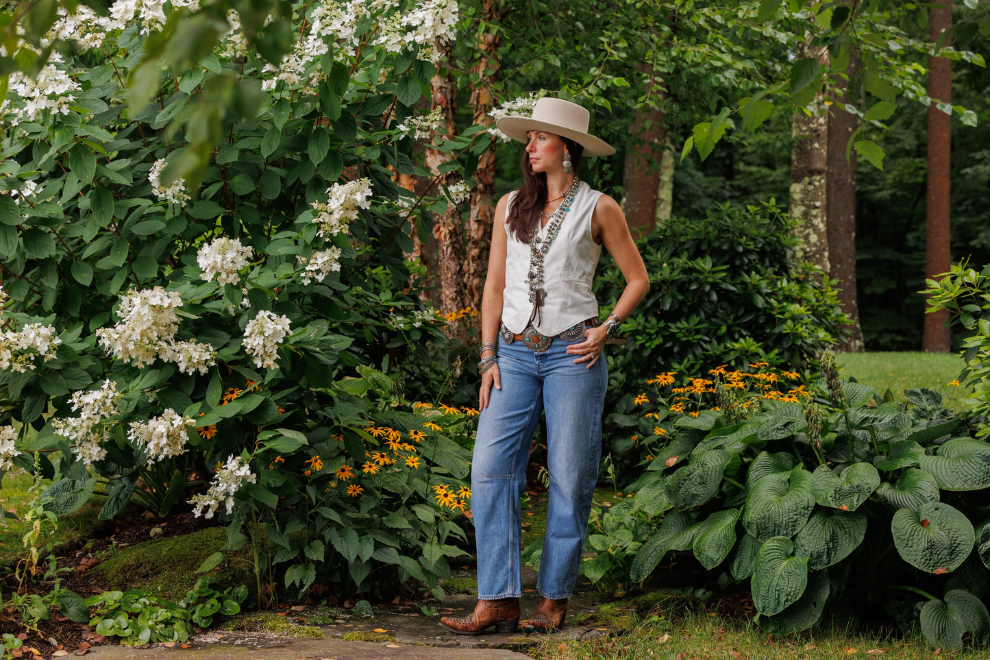 Woman in Lilith Vest 02 in garden
