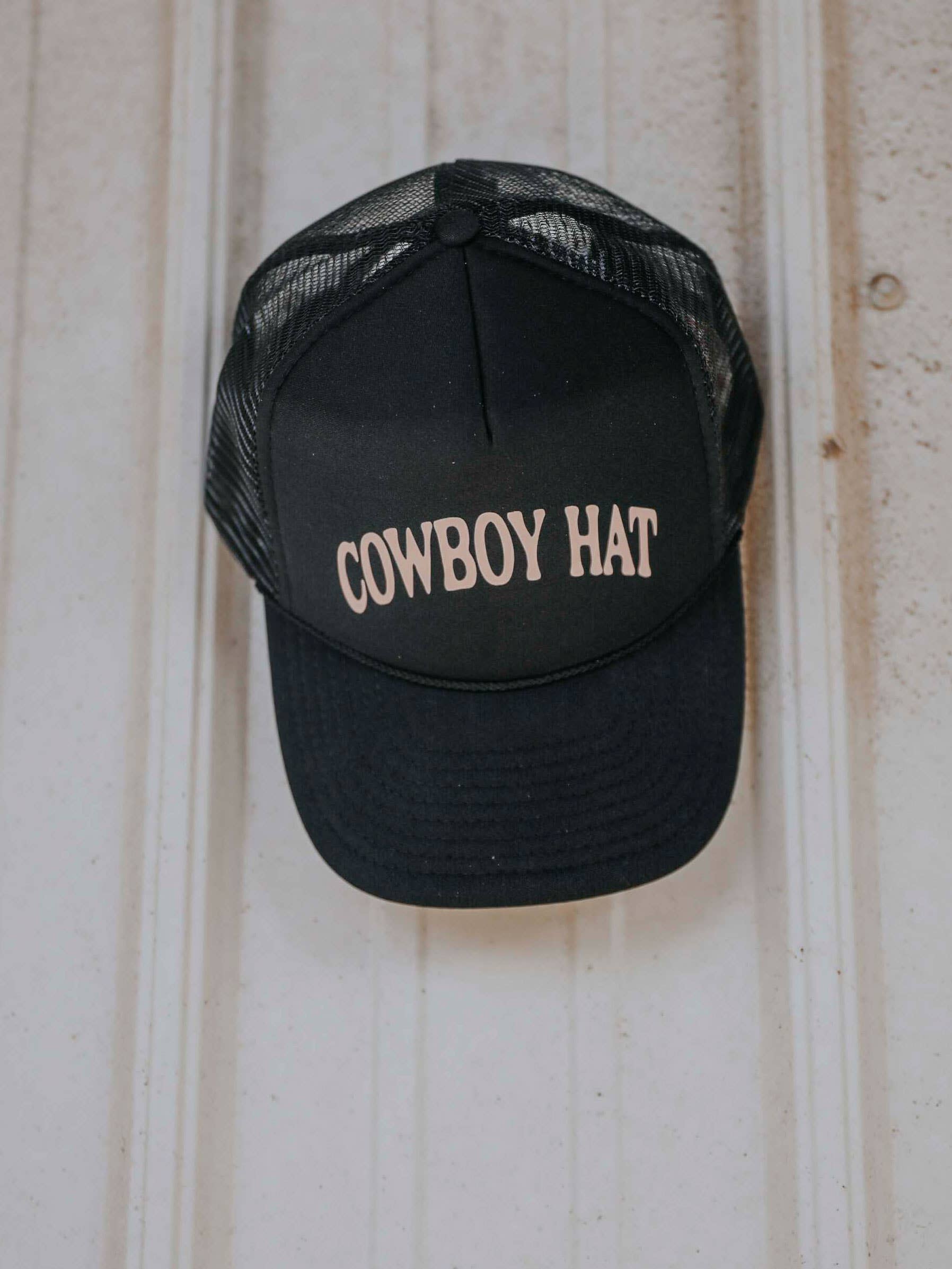 Black COWBOY HAT trucker hat.