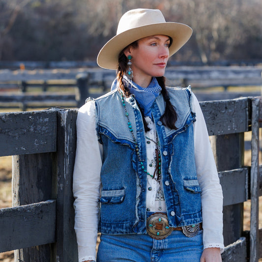 Jeni Vest in Washed Blue Tasha Polizzi
