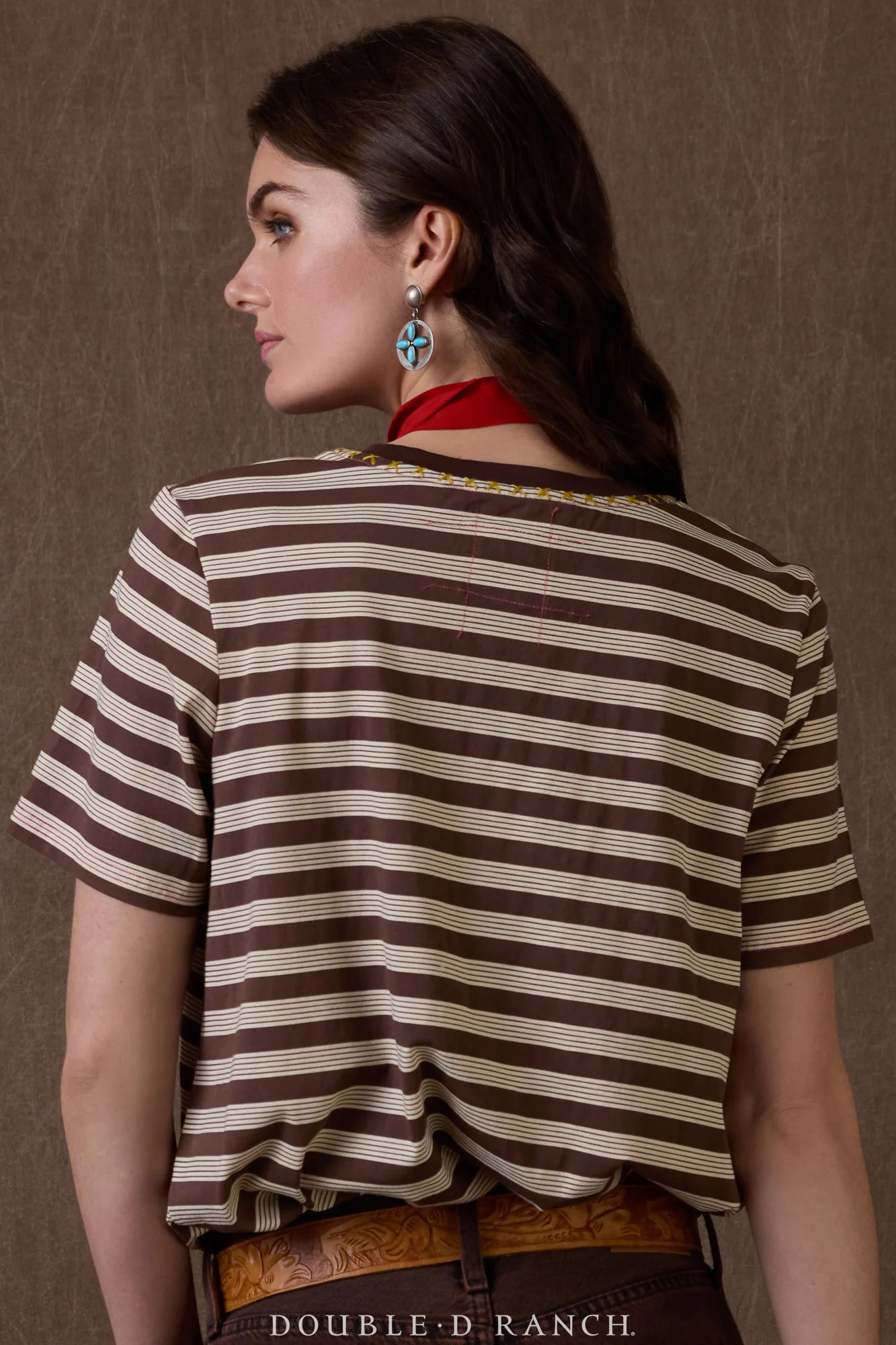 Texas Toupee Top striped shirt on woman