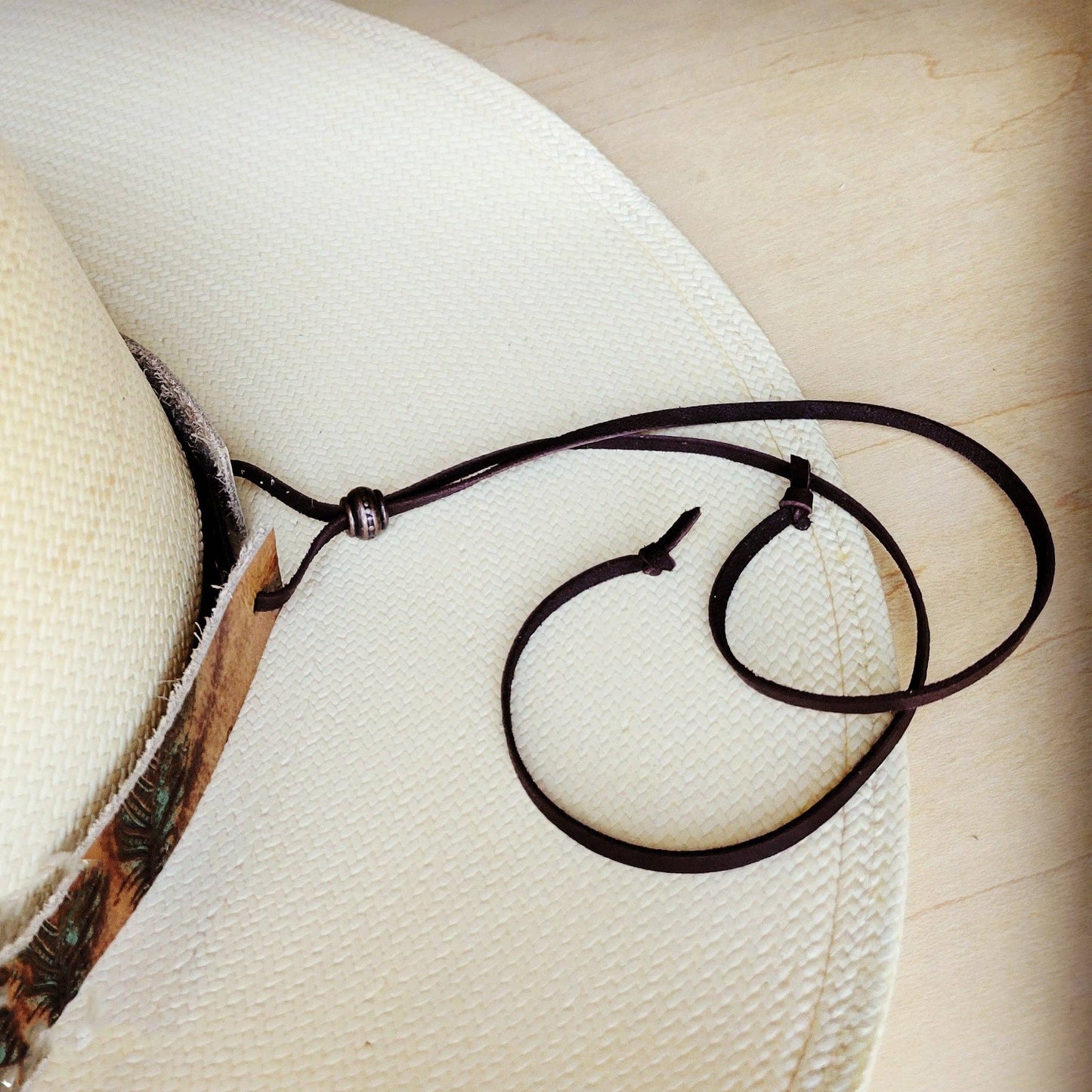 Light Hair on Hide Leather Hat Band with Turquoise Slab