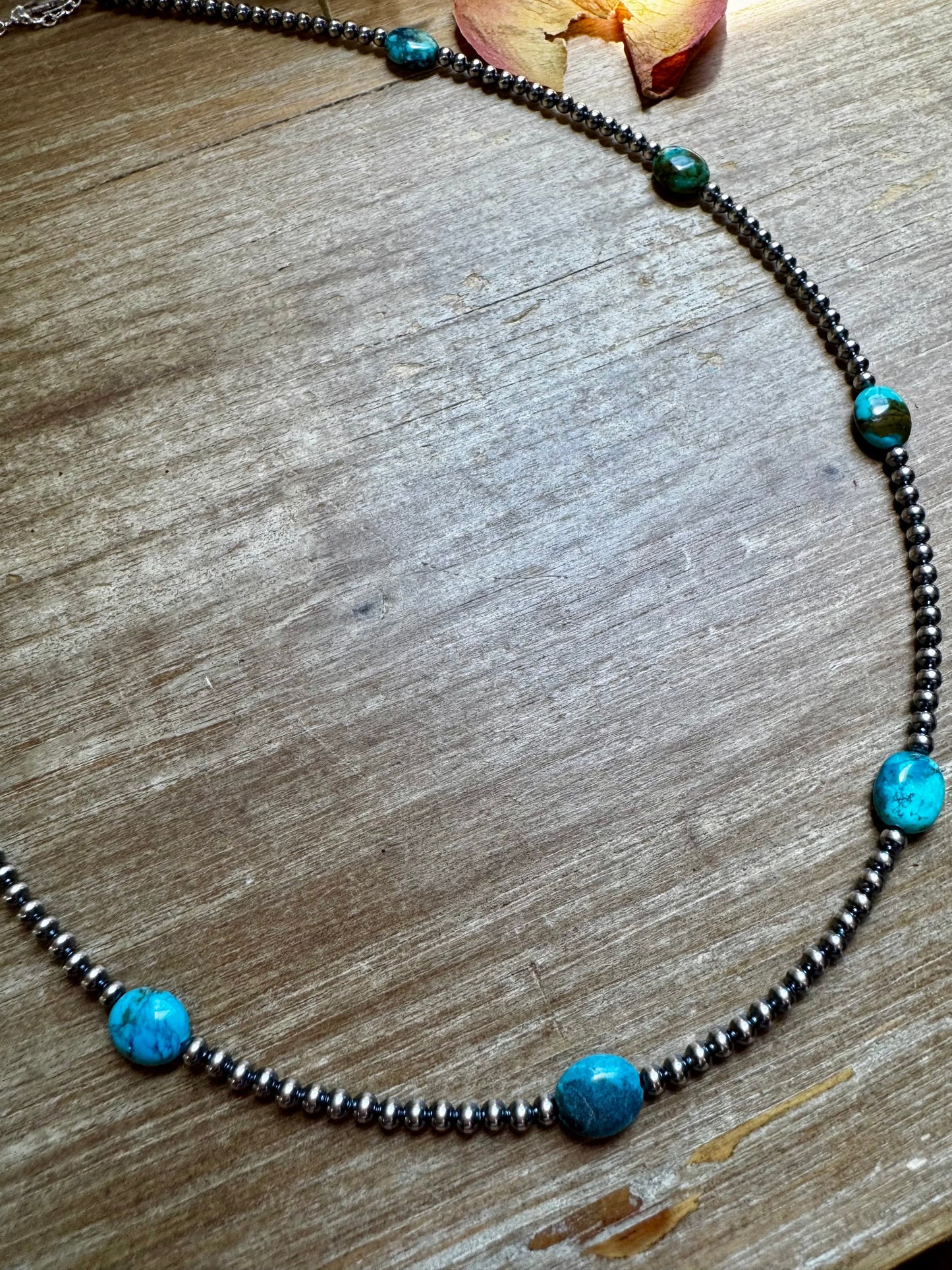 21” Necklace – Sterling Silver Pearls & High-Grade Oval Turquoise