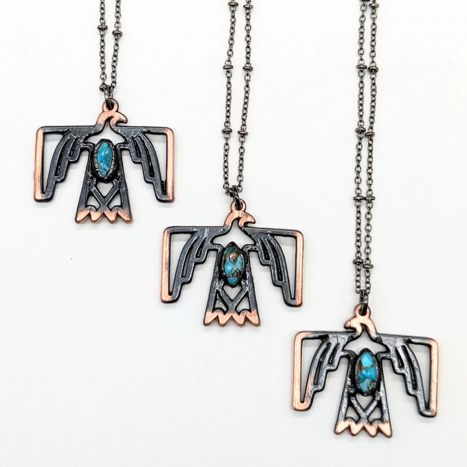 Thunderbird necklaces with turquoise stone