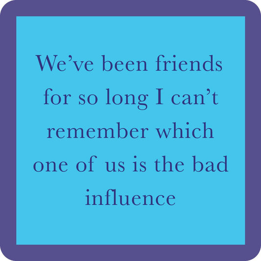 Blue square with text about friendship.