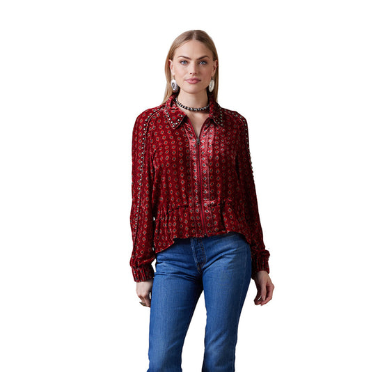Pueblo Perdido Jacket - Red Embroidered Top & Jeans