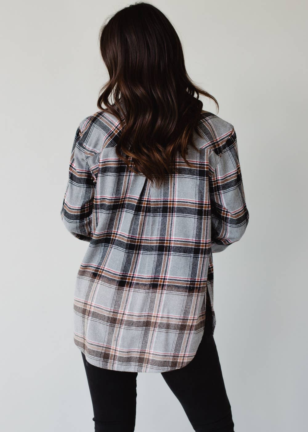 Gray, Red, Camel & Black Plaid Flannel Shirt for Western Women
