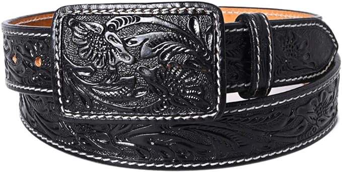 Black western belt with floral and animal design