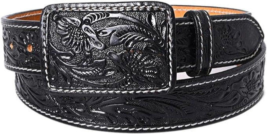 Black western belt with floral and animal design