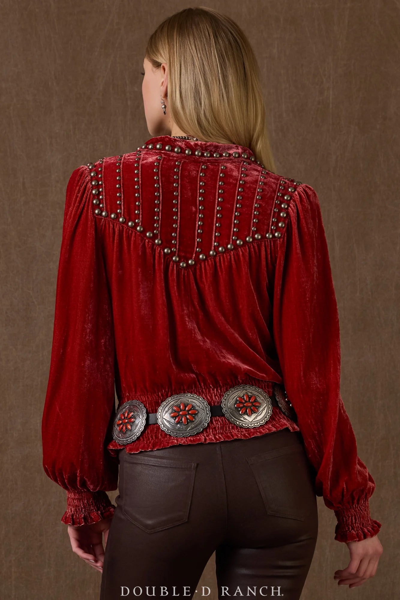 Etta Top red velvet western shirt